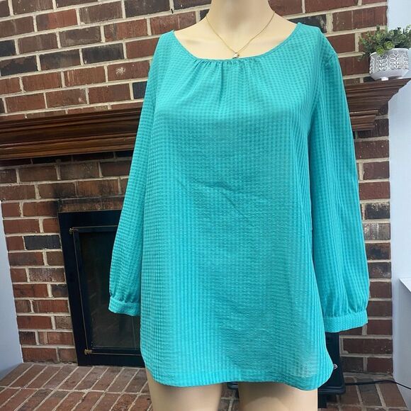 J. Crew Women's Long Sleeve‎ Top Checker Grid Pattern Blouse Shirt Green Size S - Picture 1 of 16